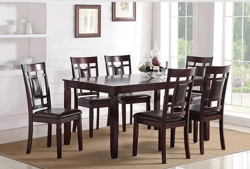 front view of Danila Cappuccino Faux Leather Dining Room Set with dining table and six chairs