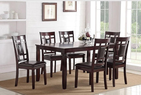 front view of Danila Cappuccino Faux Leather Dining Room Set with dining table and six chairs