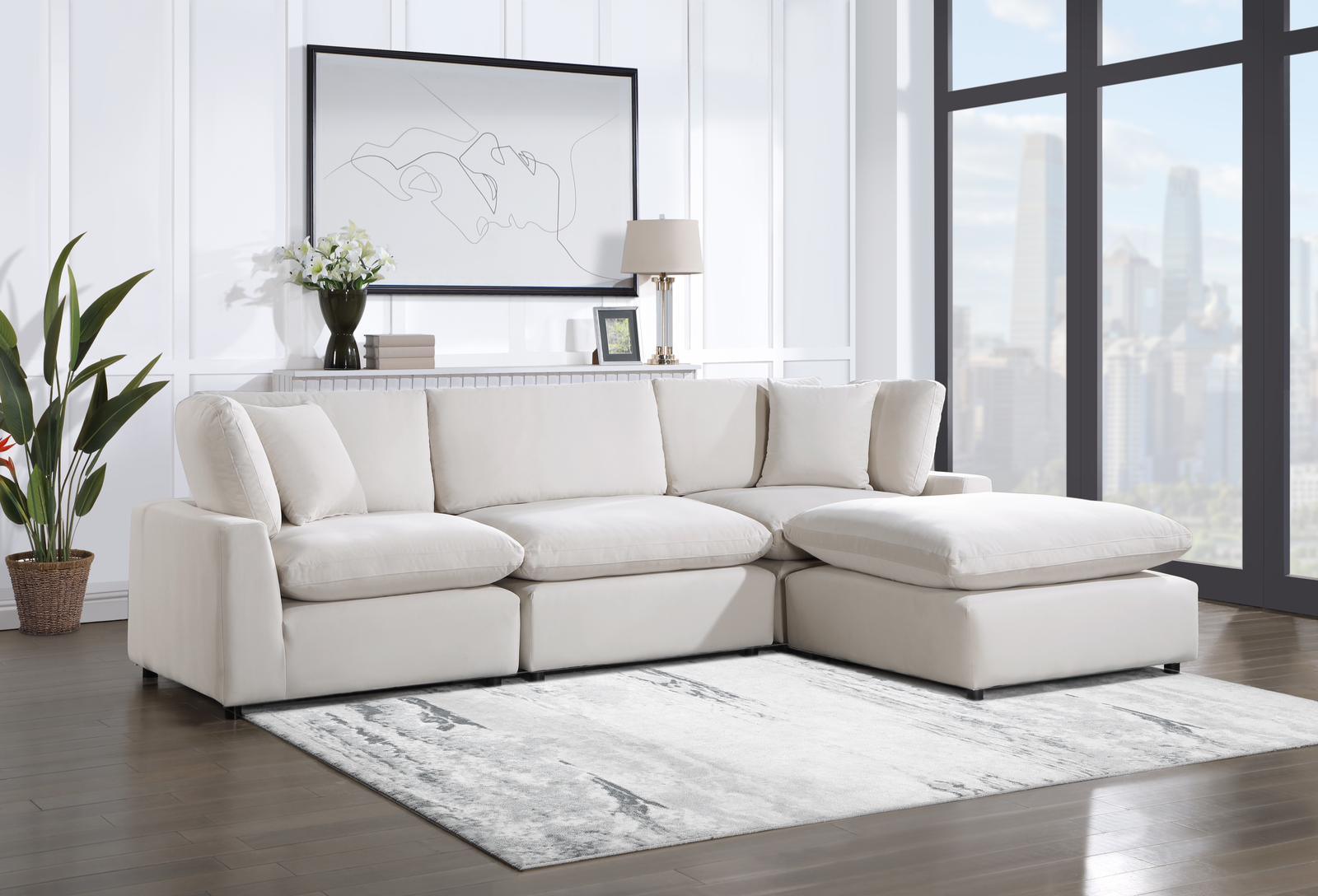 Sky Cream Velvet Modular Sectional Sofa main view