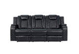 Galaxy black faux leather loveseat with Bluetooth speakers and hidden storage