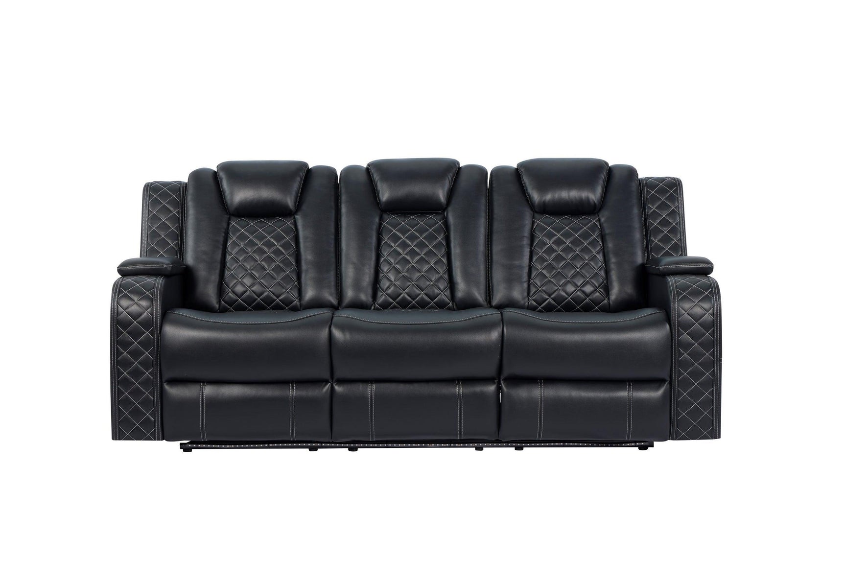 Galaxy black faux leather loveseat with Bluetooth speakers and hidden storage