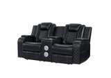 Galaxy black power recliner showing USB charging port and reclining feature