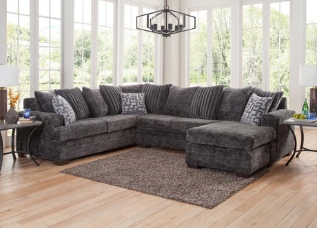 Flow Charcoal Sectional sofa main view in galatic charcoal fabric