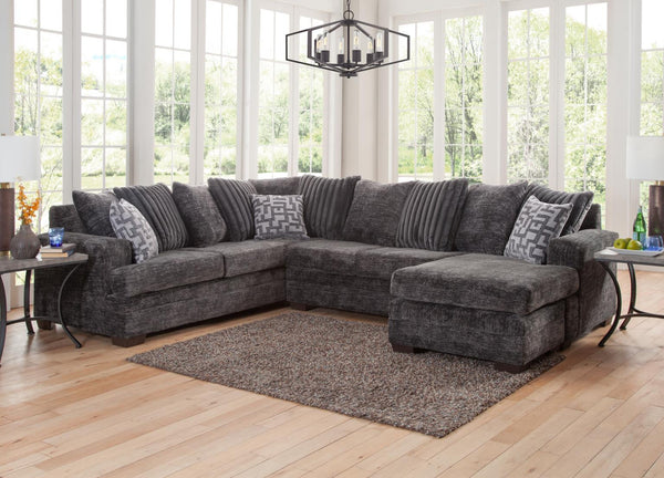 Flow Charcoal Sectional sofa main view in galatic charcoal fabric