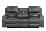 Loveseat with gliders and storage console featuring charging ports