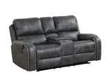 Rocker swivel recliner in charcoal upholstery