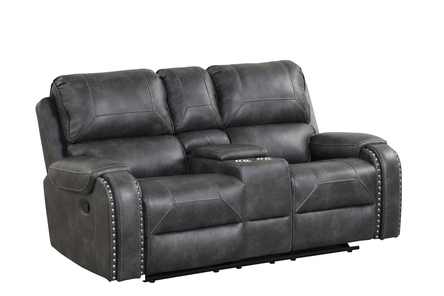 Rocker swivel recliner in charcoal upholstery