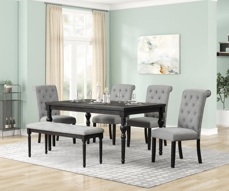 Detail view of Farah Gray Dining Room Set showing linen upholstery texture