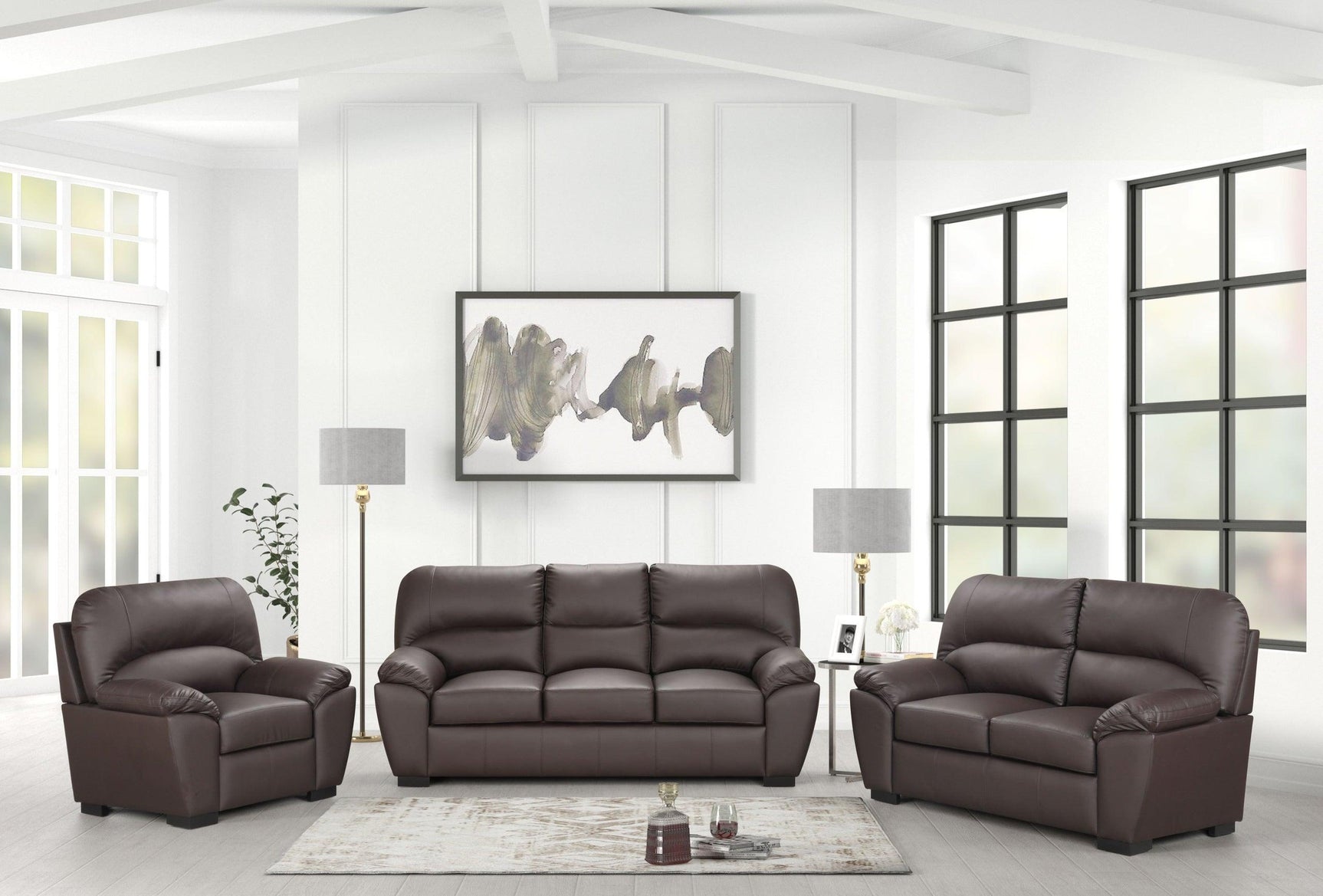 Side view of Tiffany Brown Living Room Set chair and loveseat