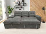 Side view of Kevin grey fabric sectional sofa showing pull-out bed