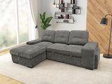 Close-up detail of grey fabric upholstery on Kevin sectional sofa with pull-out bed