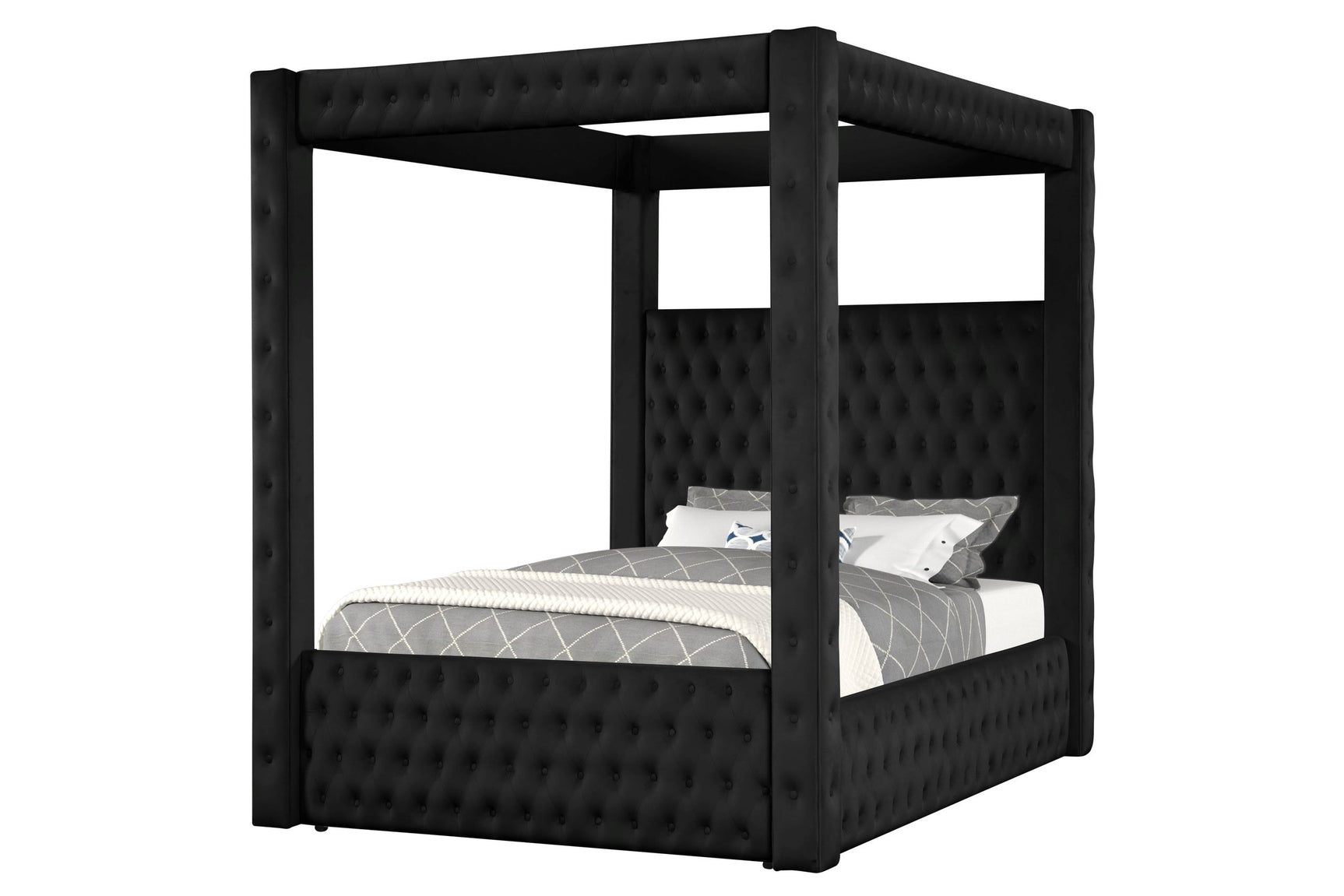 Castle Black velvet tufted platform bed side view