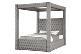 Castle Gray Upholstered Platform Queen Bed angled side view