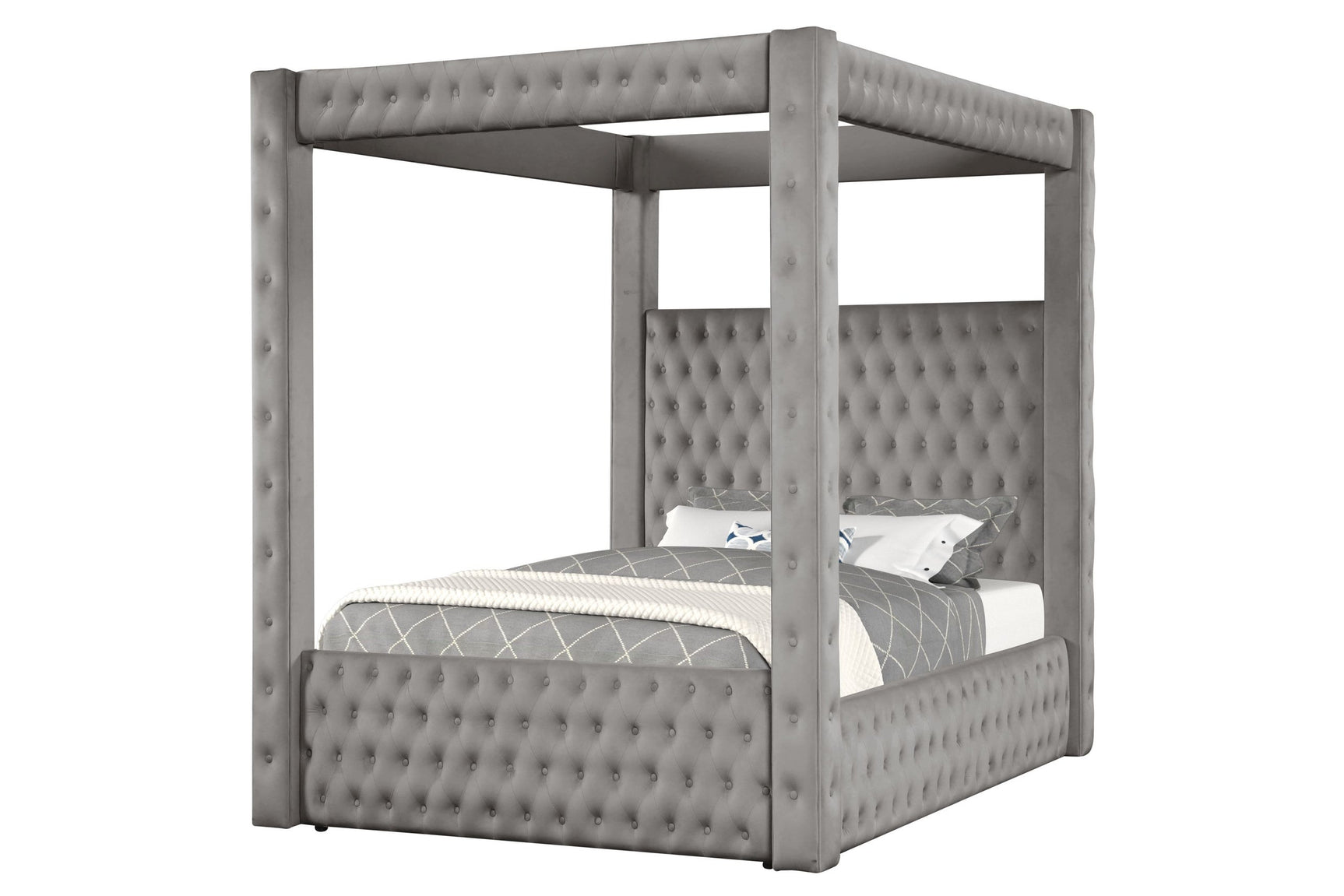 Castle Grey Velvet Platform King Bed side angle
