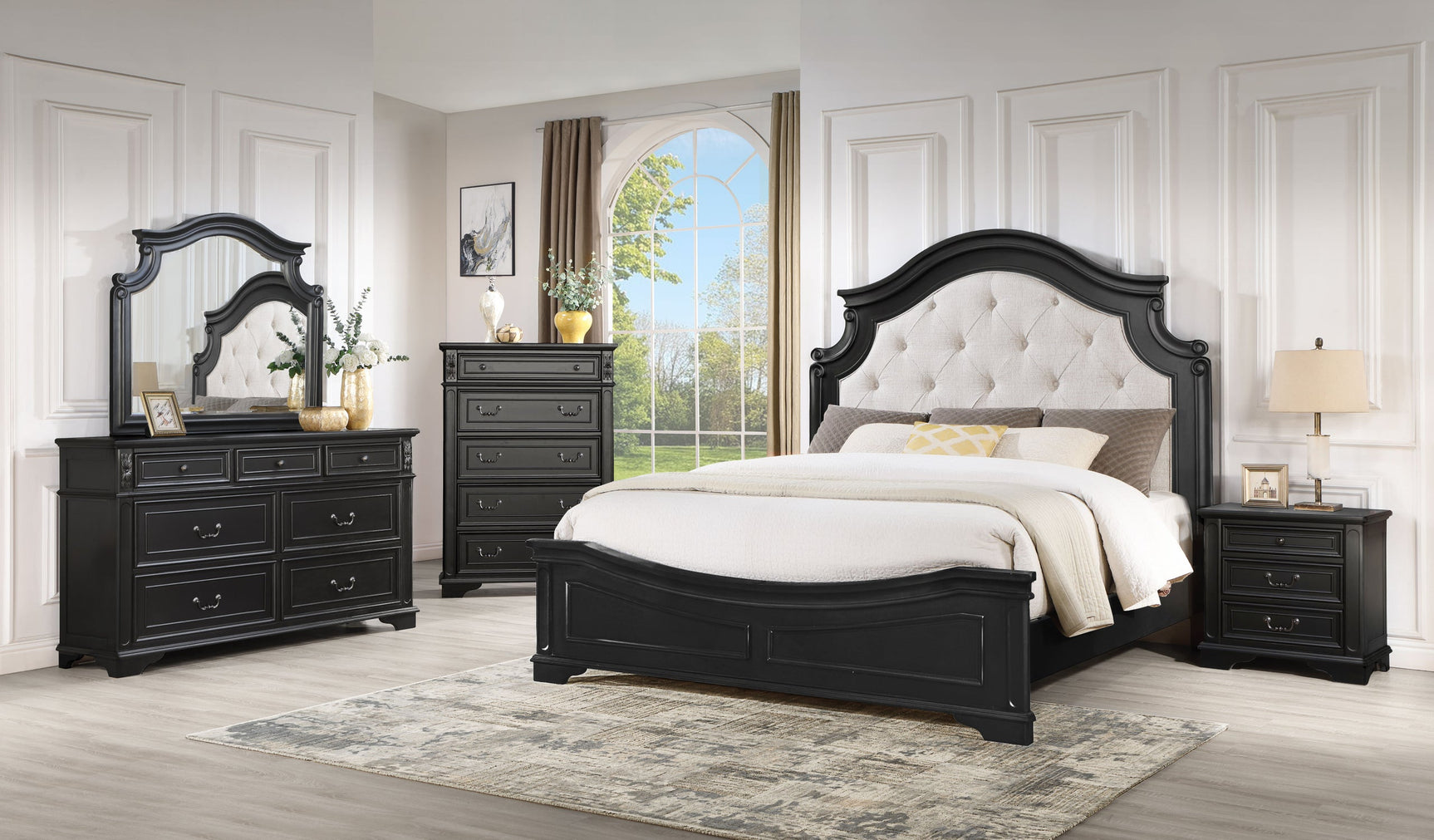 Boila Black Upholstered Tufted Panel Bedroom Set