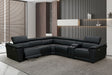 Newyork black top grain leather power reclining sectional sofa, front angle