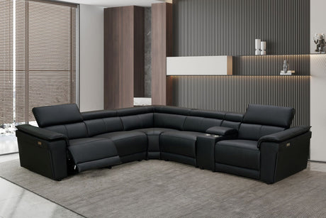 Newyork black top grain leather power reclining sectional sofa, front angle