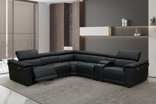 Newyork black top grain leather power reclining sectional sofa, front angle