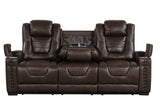 Eric Brown 3-piece power reclining set brown loveseat side view showing cup holders