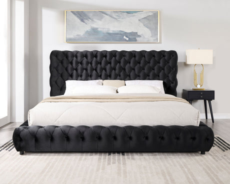 Dream Black Velvet Platform Bed - side angle