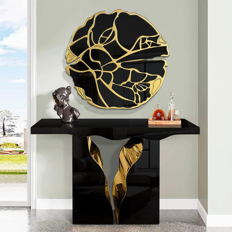 Alina black and gold console table angled view