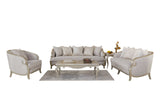 Alexandra beige fabric upholstered loveseat - side view