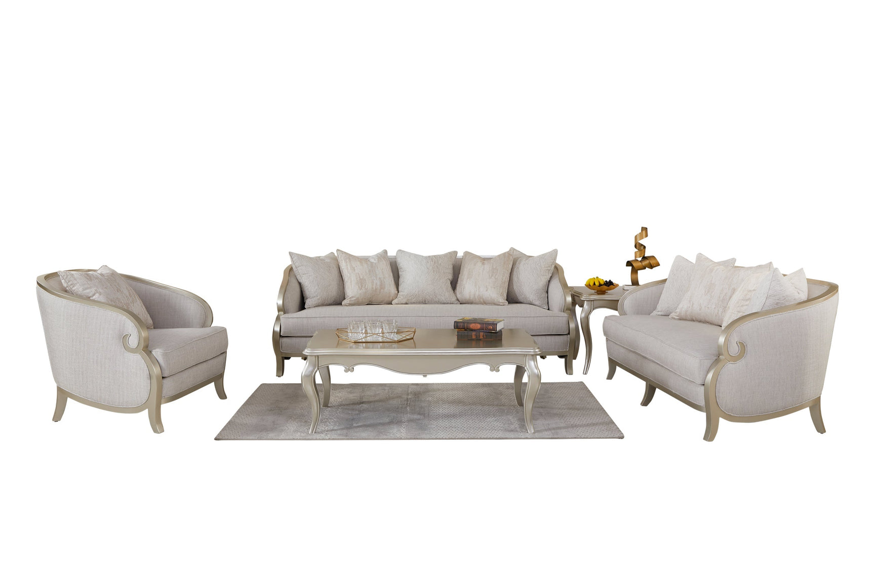 Alexandra beige fabric upholstered loveseat - side view