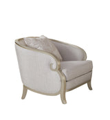 Side angle of Alexandra beige fabric sofa loveseat set