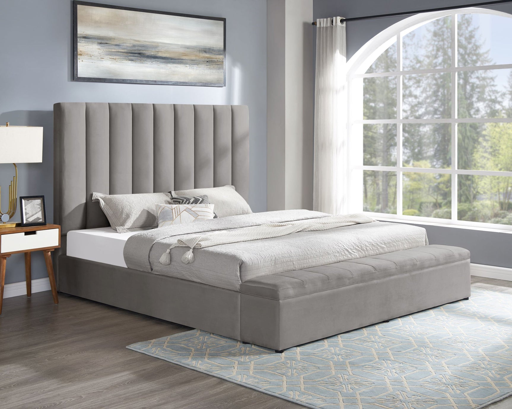 main view of Valencia Gray Platform Queen Bed bed