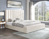 Valencia Beige Velvet Upholstered Platform King Bed