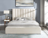 Valencia Beige Velvet Upholstered Platform King Bed