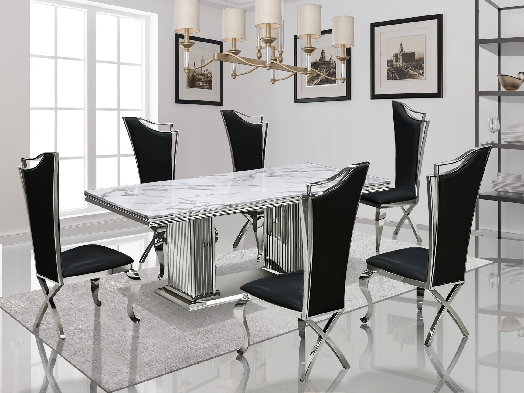 Room setting with Deka Chrome Black Dining Room Set