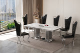 Front view of Deka Chrome Black Dining Room Set with marble top