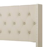 Side view of Paddy beige tufted upholstered platform king bed