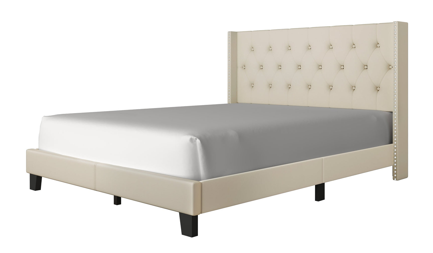 Paddy Beige Tufted Platform Twin Bed angled view in room setting