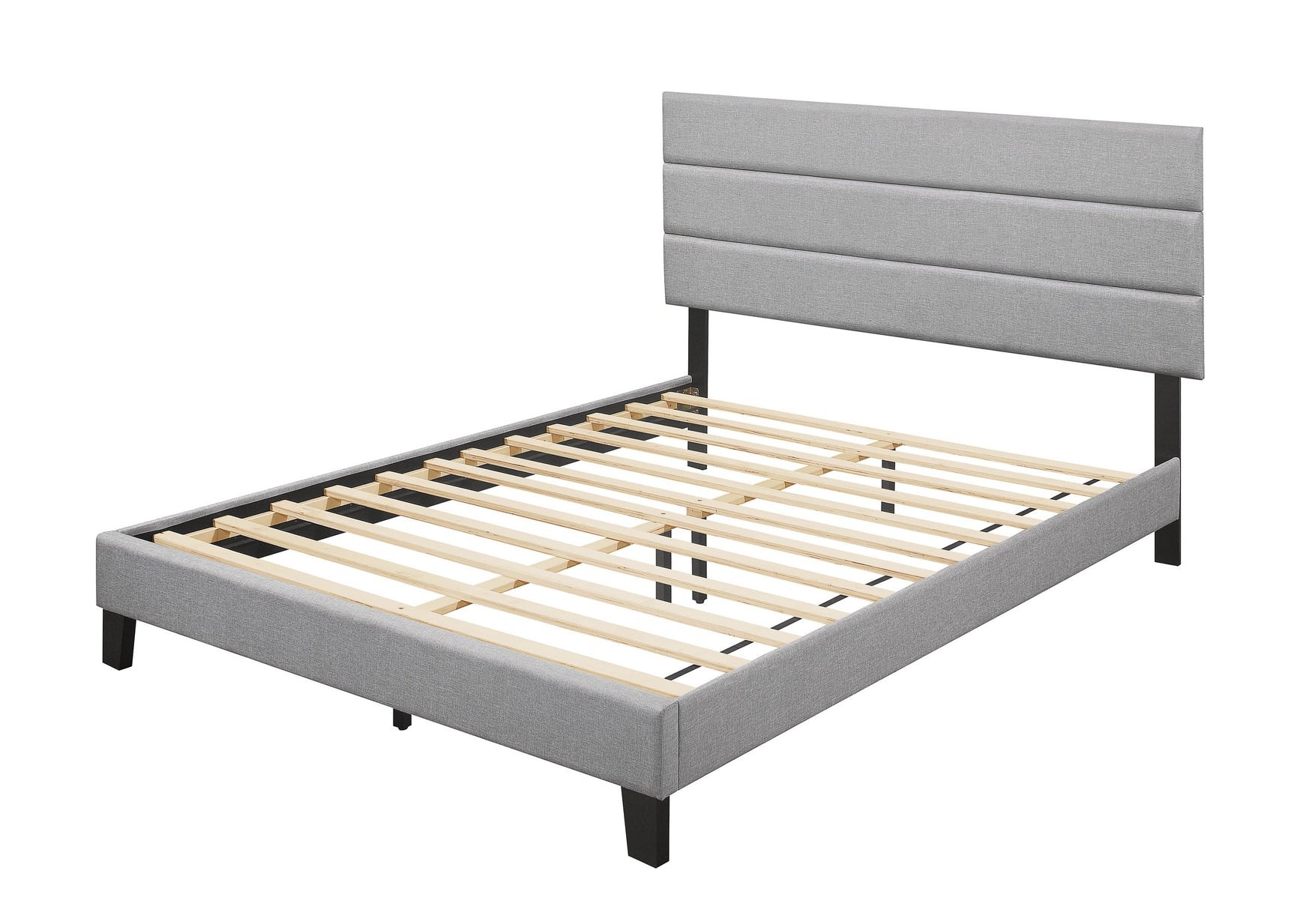 Jess Gray Platform Bed side angle showing fabric texture