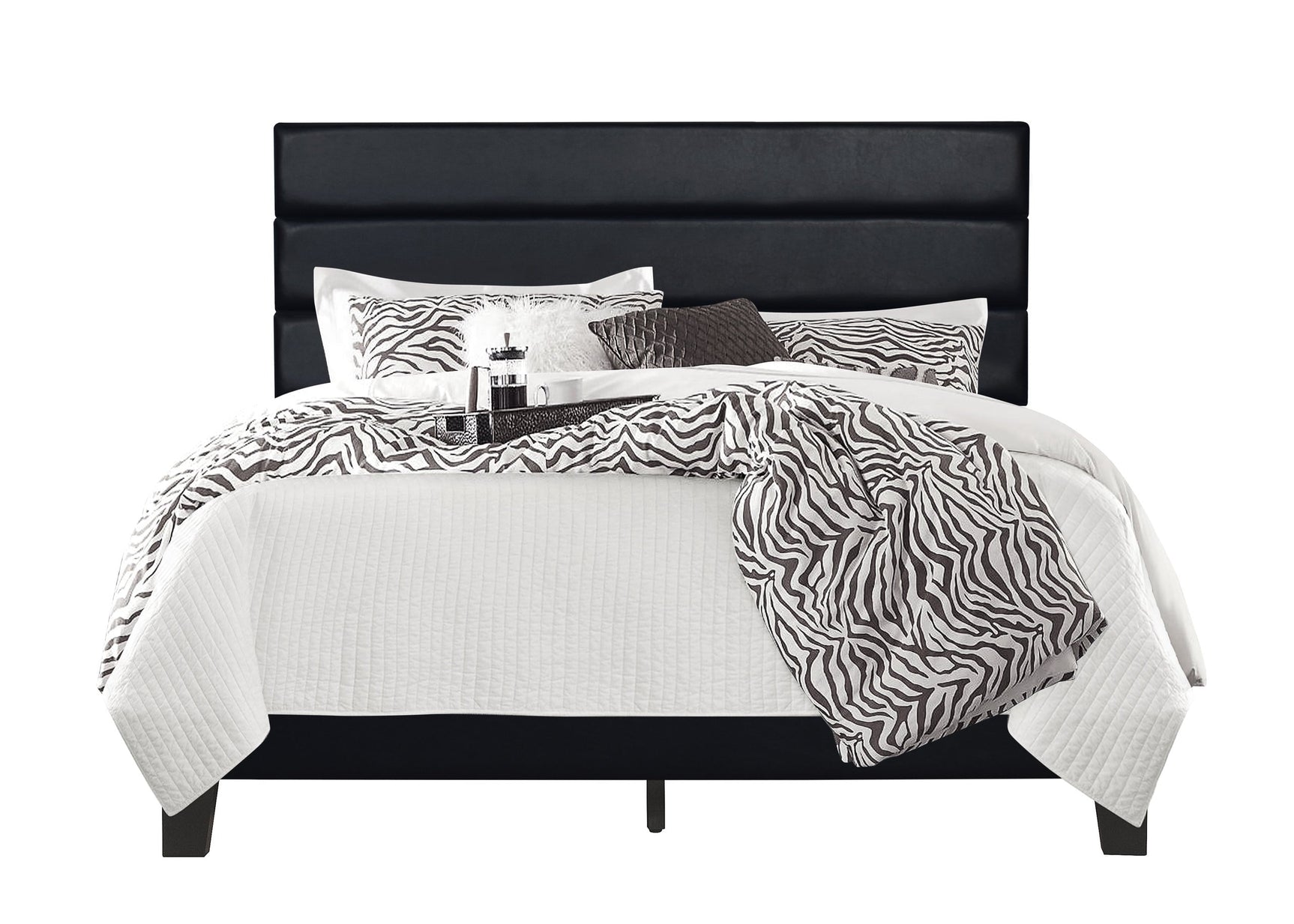 Welly Black Velvet Upholstered Platform Queen Bed