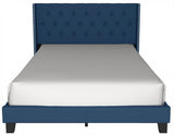 Erni Blue Velvet Tufted Upholstered Platform King Bed headboard close-up