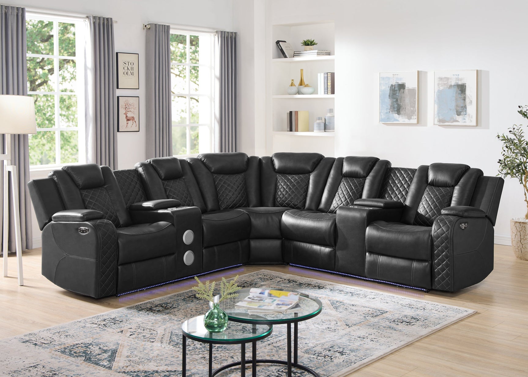 Spaceship Black Power Reclining Sectional side angle showing power recliner