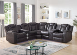 Spaceship espresso leather gel power reclining sectional sofa side view with LED lighting