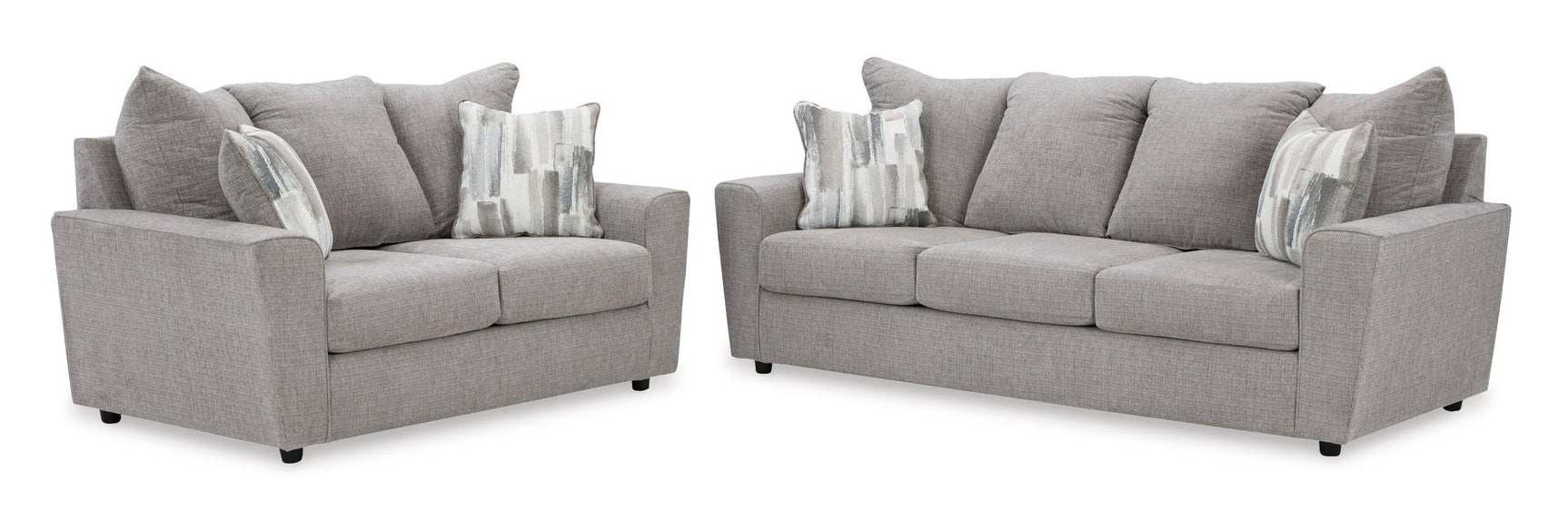 Side view of Anchor Fabric Upholstered Sofa Loveseat showing frame and cushions