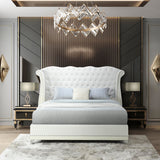 Luxor White Velvet Upholstered Tufted Platform Queen Bed