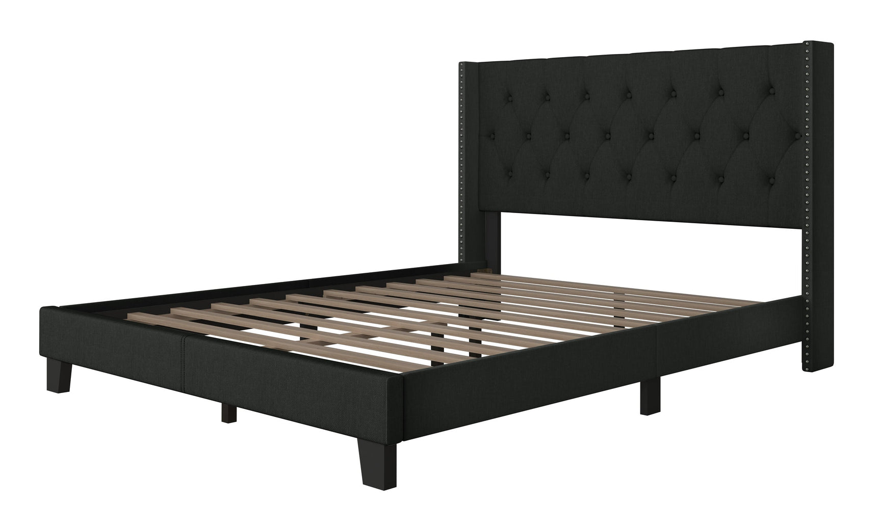 HH760 Charcoal Linen Platform Bed full size side angle