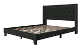 HH760 Platform Bed, charcoal linen upholstery on solid wood frame