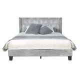 Silver velvet bed corner detailed view with plush upholstery