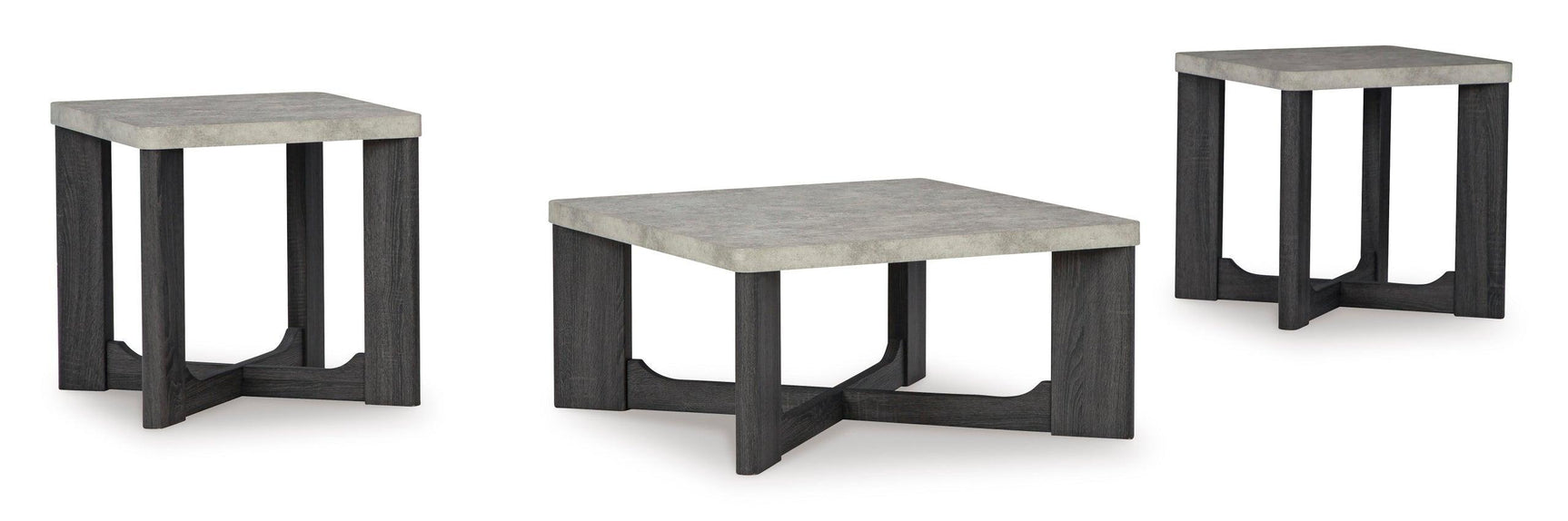 Two-Tone Gray Marble Top Coffee Table with End Tables - Side Angle