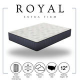 Royal Comfort Hybrid mattress label and cross section view