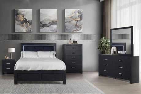 Moonlight Black Panel Bedroom Set main view with black panel bed and matching dresser