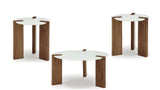 Isanti coffee and end table set with marble tops and solid wood veneered bases