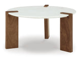 Isanti white and brown marble top coffee table close-up of top surface